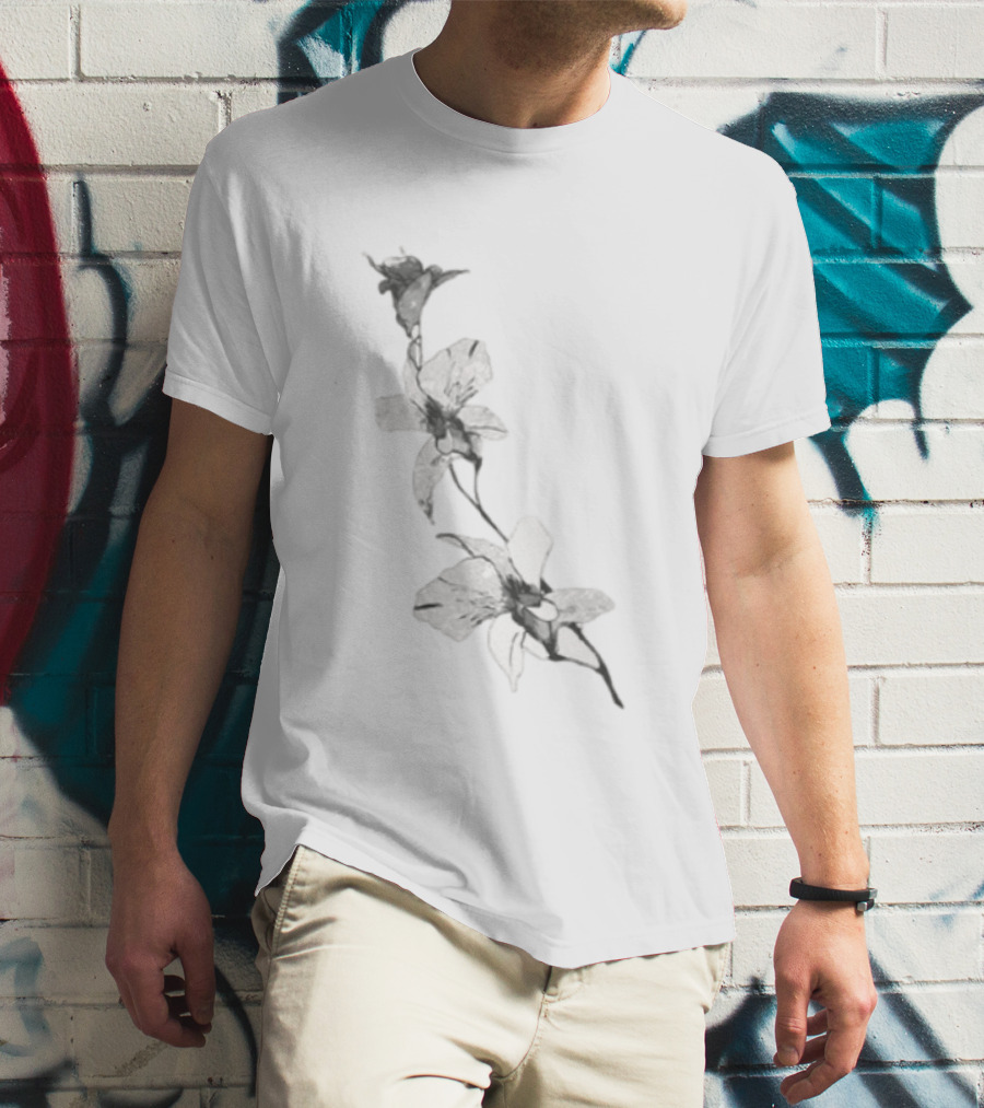 Orchid Flower Botanical Illustration Monochrome Blossom Print T-Shirt