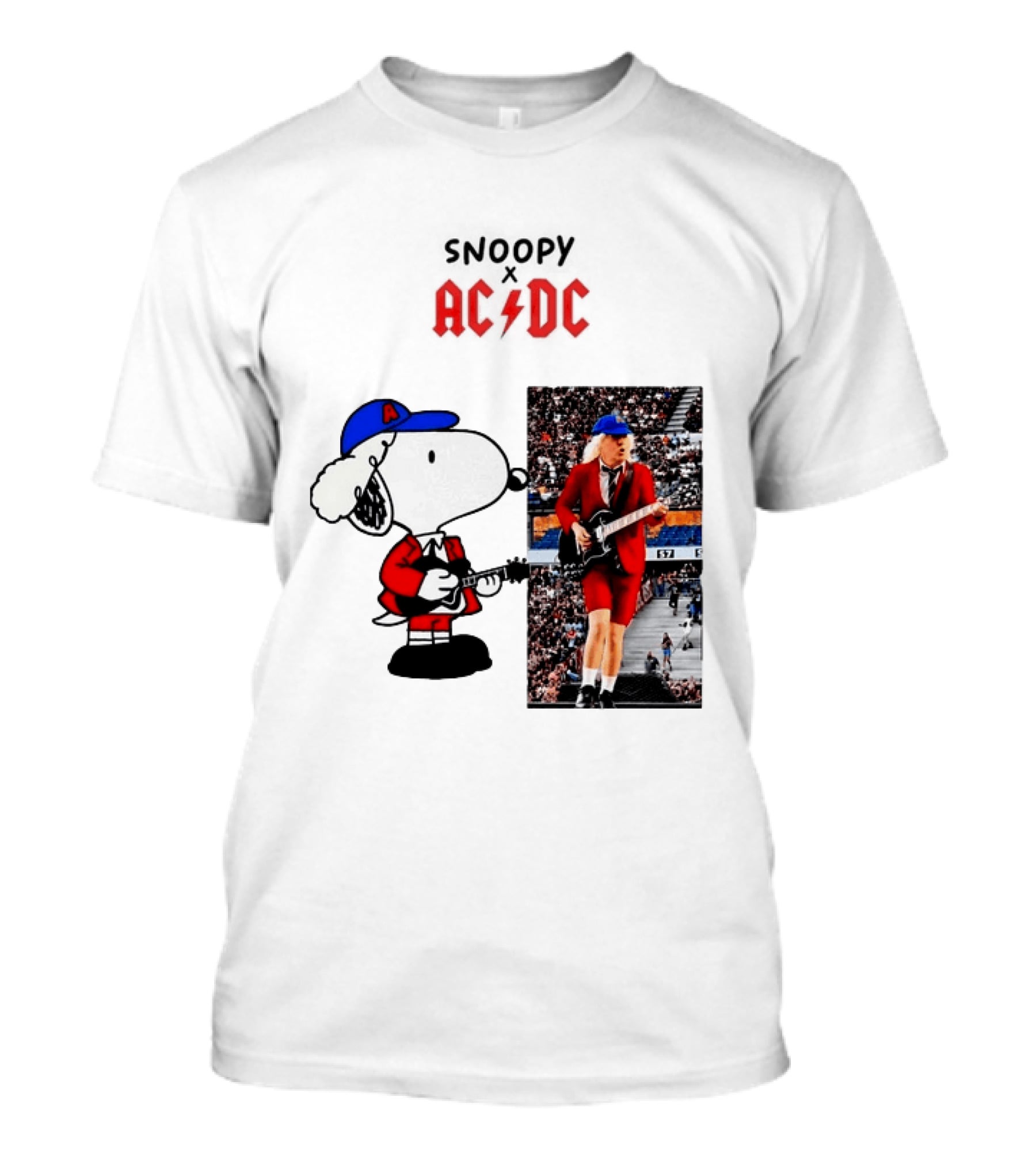 Snoopy Peanuts AC DC Angus Young Rock Concert T-Shirt