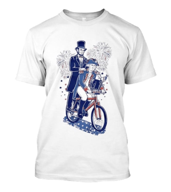 Abraham Lincoln George Washington Eagle Bicycle Fireworks Celebration T-Shirt
