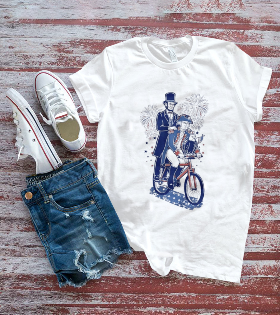 Abraham Lincoln George Washington Eagle Bicycle Fireworks Celebration T-Shirt