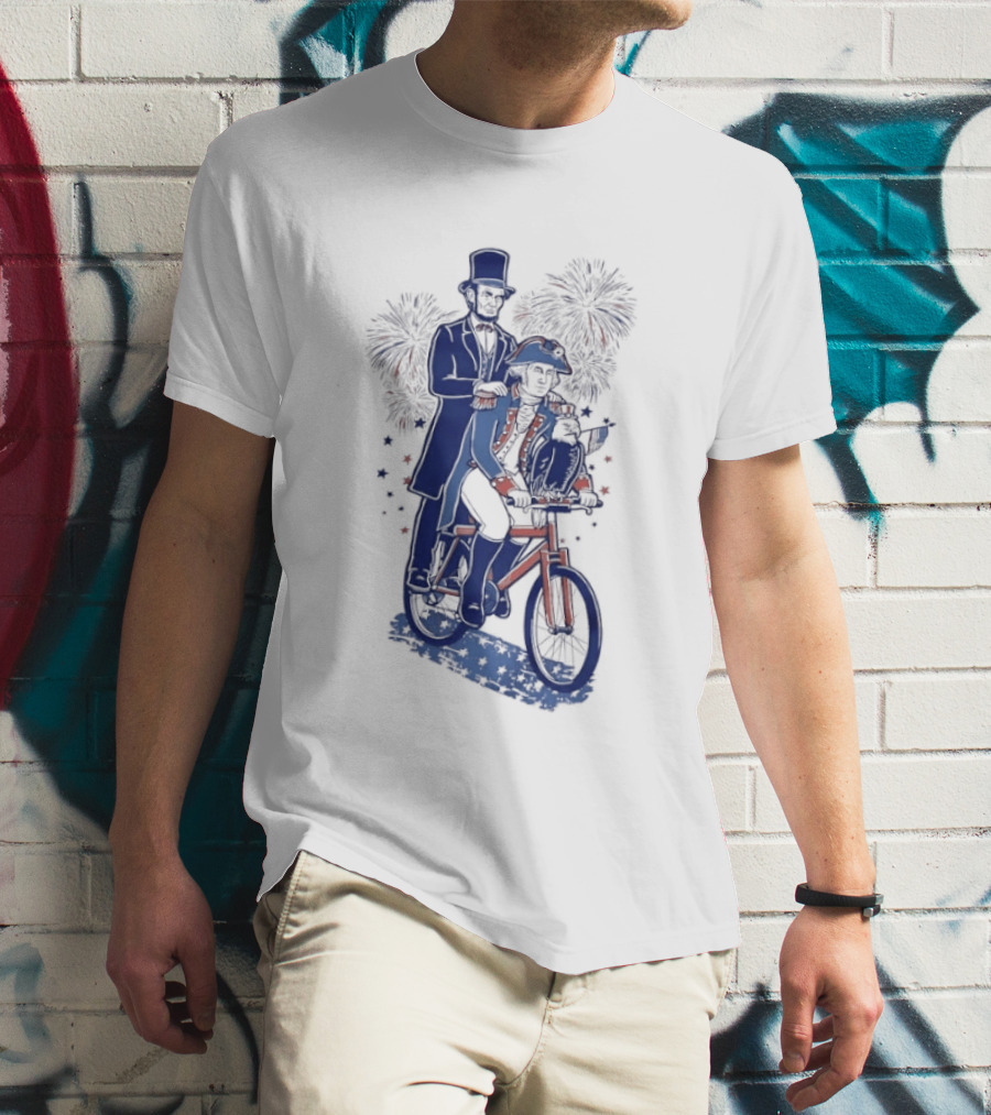 Abraham Lincoln George Washington Eagle Bicycle Fireworks Celebration T-Shirt