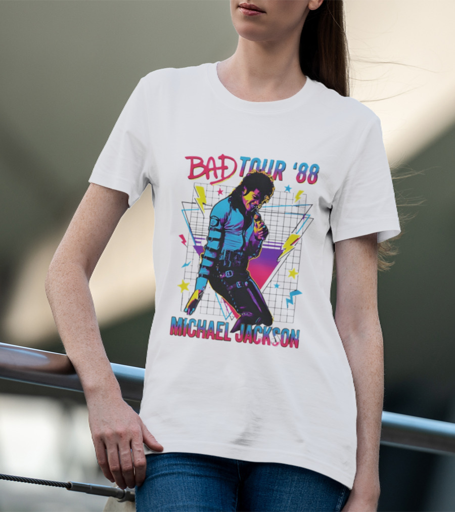 BAD Tour '88 Michael Jackson 90s Styles Retro Lightning Stars T-Shirt