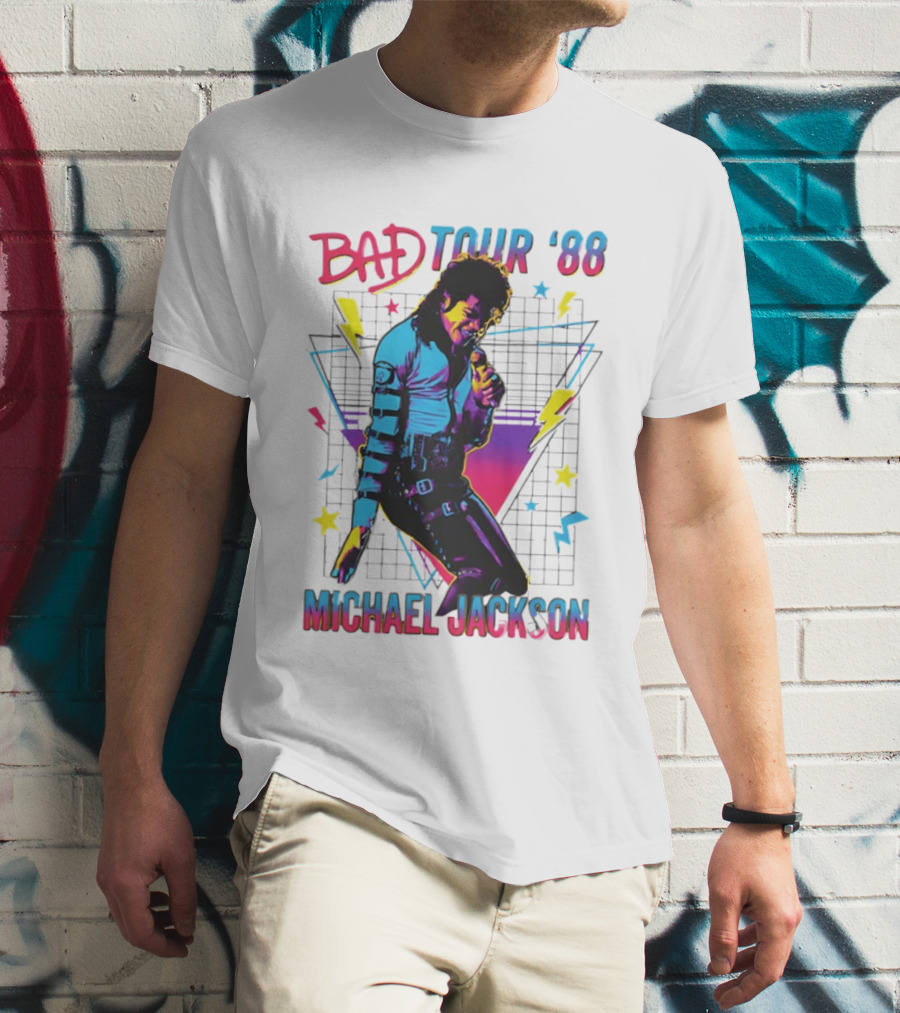BAD Tour '88 Michael Jackson 90s Styles Retro Lightning Stars T-Shirt