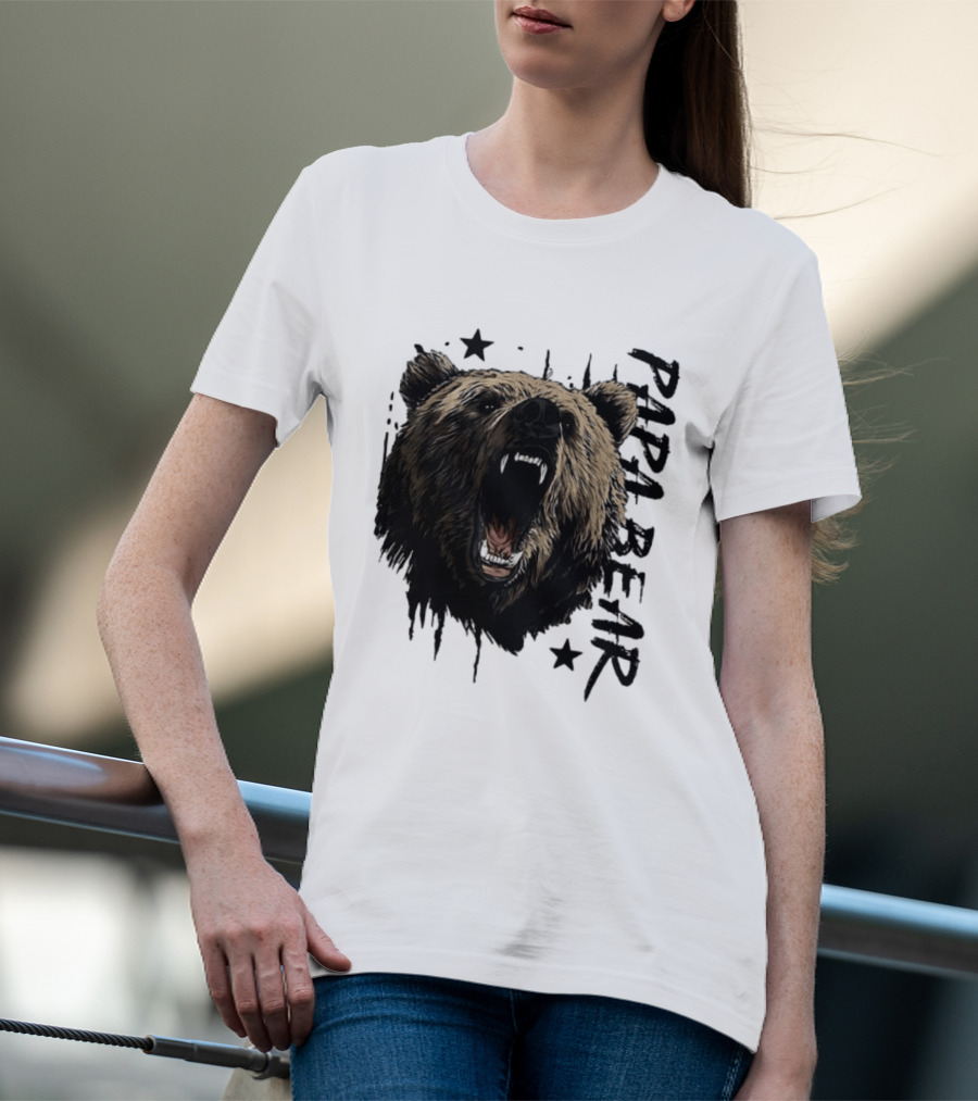 Papa Bear Distressed Flag Bold Grizzly Roar Father's Day T-Shirt