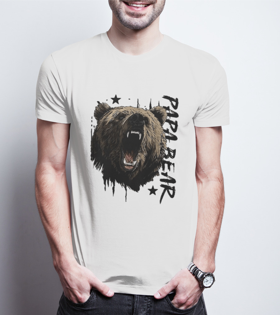 Papa Bear Distressed Flag Bold Grizzly Roar Father's Day T-Shirt