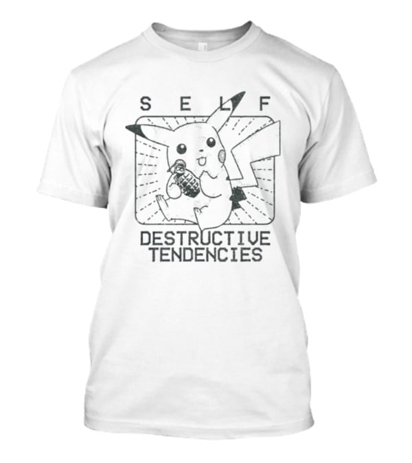 Pikachu Self Destructive Tendencies Featuring Iconic Electric Mouse Image T-Shirt