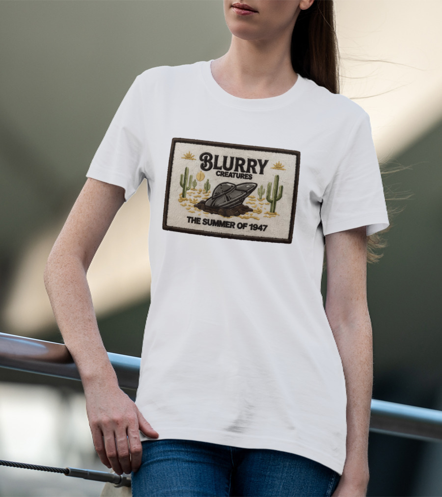 Blurry Creatures UFO Summer 1947 Desert Landscape Cactus Scene T-Shirt