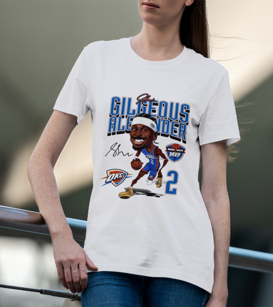 Shai Gilgeous Alexander OKC Thunder Back 2 Back MVP Number 2 Caricature T-Shirt