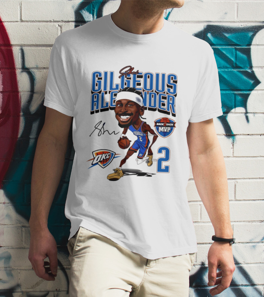 Shai Gilgeous Alexander OKC Thunder Back 2 Back MVP Number 2 Caricature T-Shirt