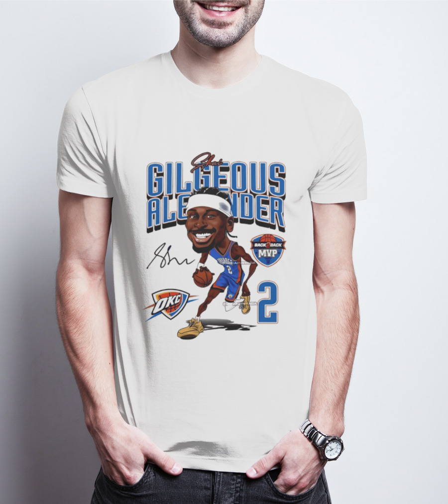 Shai Gilgeous Alexander OKC Thunder Back 2 Back MVP Number 2 Caricature T-Shirt