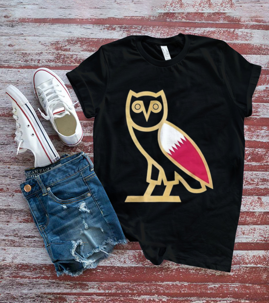 OVO Owl Gold Outline Qatar Flag Wing T-Shirt