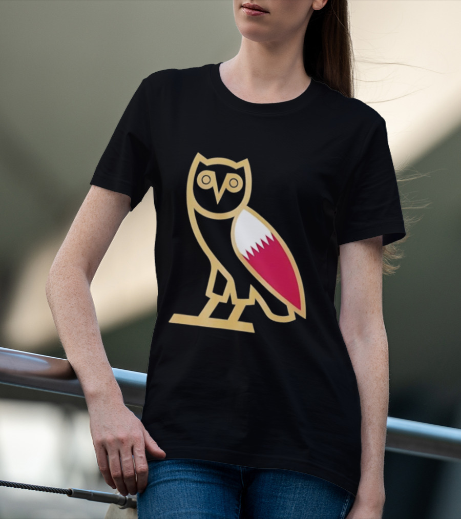 OVO Owl Gold Outline Qatar Flag Wing T-Shirt