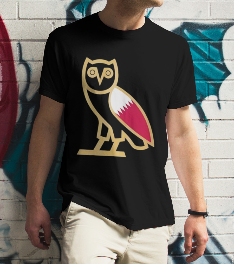 OVO Owl Gold Outline Qatar Flag Wing T-Shirt