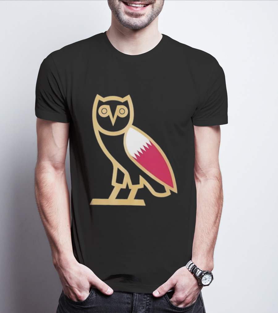 OVO Owl Gold Outline Qatar Flag Wing T-Shirt