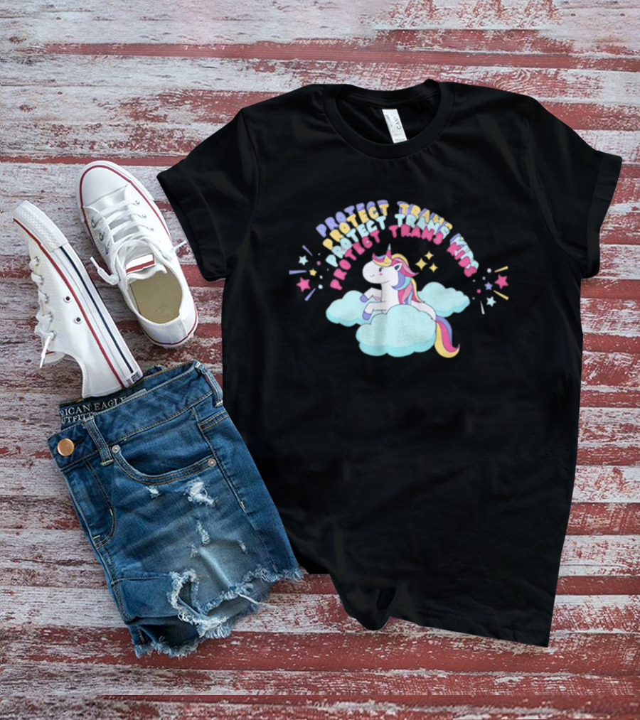 Protect Trans Kids Unicorn Rainbow Stars Cloud T-Shirt