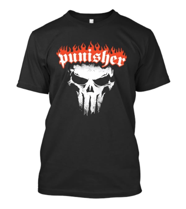 Punisher Skull Flame Graphic With Fiery T-Shirt