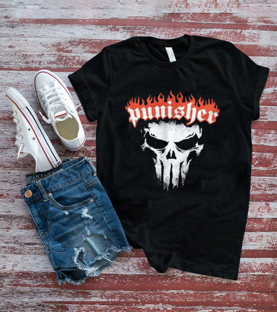 Punisher Skull Flame Graphic With Fiery T-Shirt