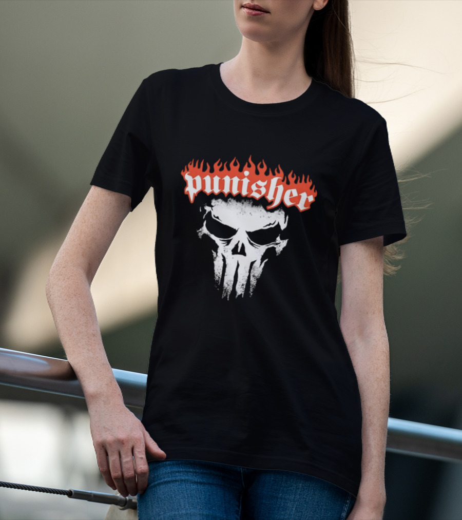Punisher Skull Flame Graphic With Fiery T-Shirt