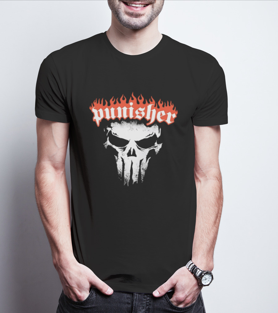 Punisher Skull Flame Graphic With Fiery T-Shirt