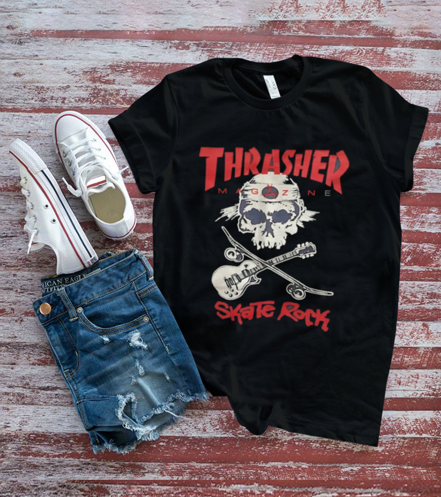 Thrasher Magazine Skate Rock Skull Guitar Crossbones T-Shirt