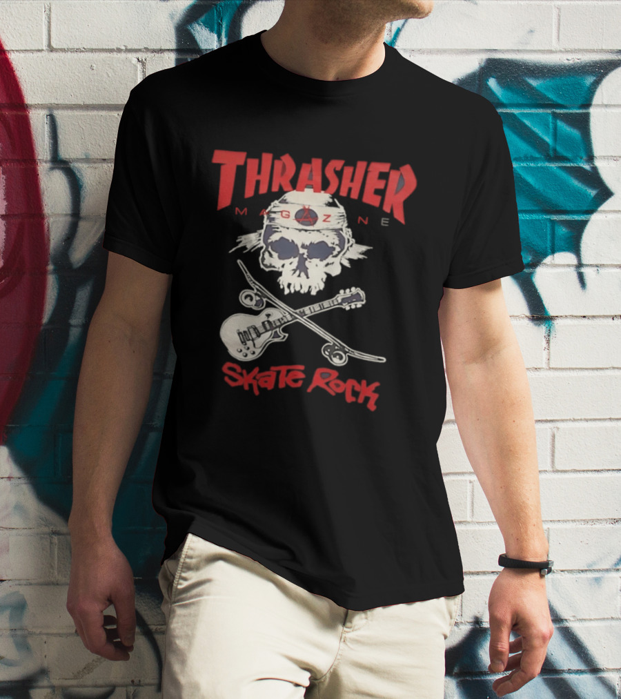 Thrasher Magazine Skate Rock Skull Guitar Crossbones T-Shirt