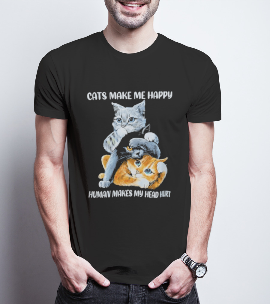 Cats Make Me Happy Human Makes My Head Hurt Cute Cat Duo T-Shirt