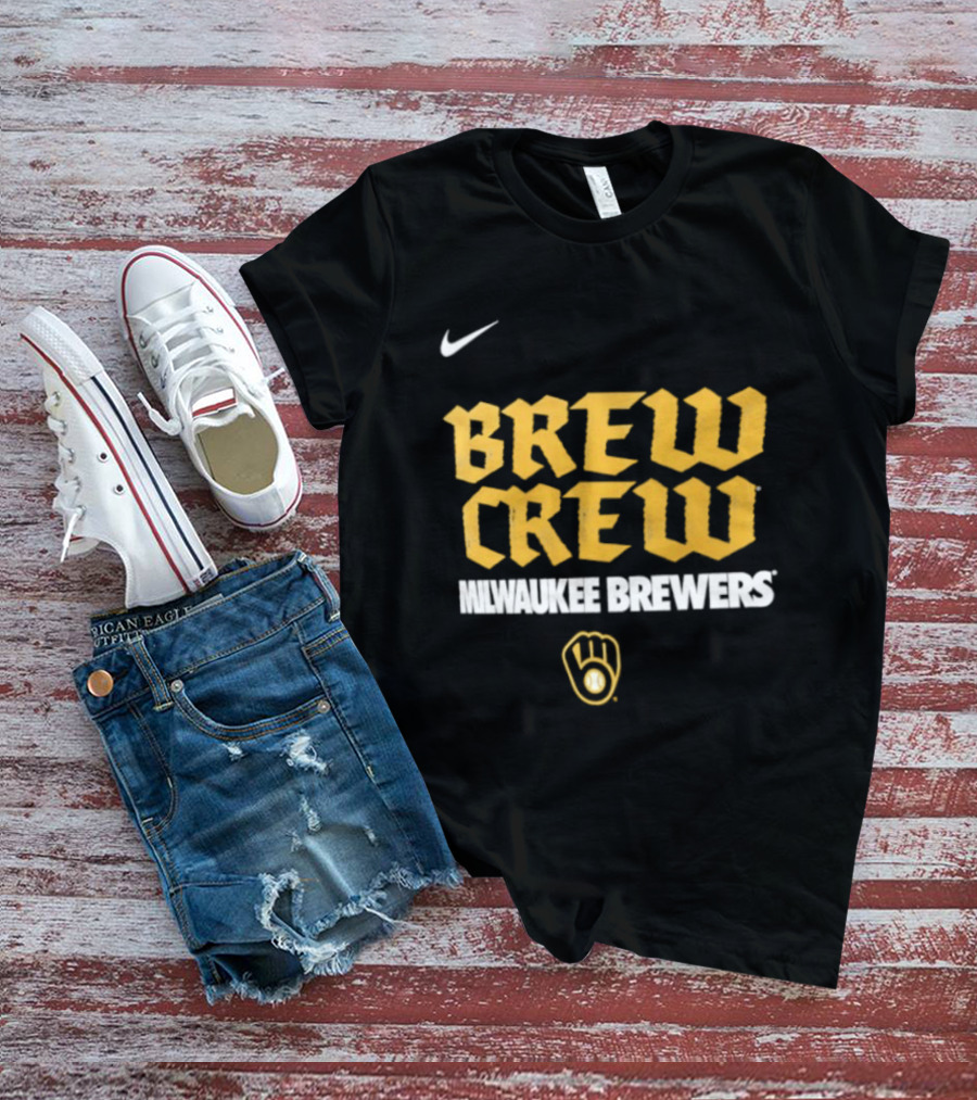 Milwaukee Brewers Nike Brew Crew Handwriting Club Baseball Glove T-Shirt