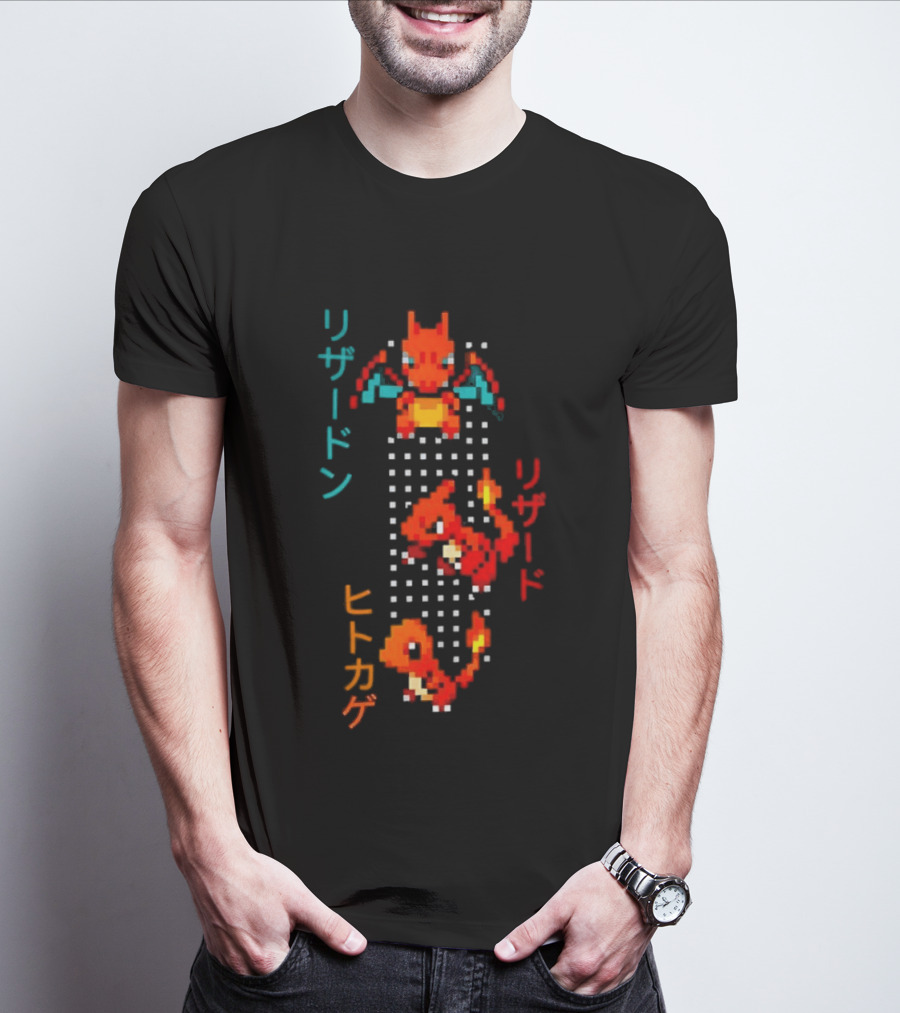 Pokémon Charizard Evolution Pixel Art With And T-Shirt