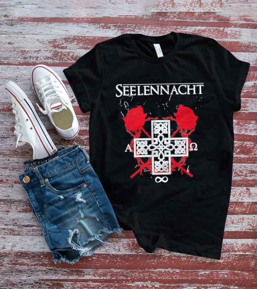 Seelennacht Celtic Cross Red Roses Alpha Omega Infinity T-Shirt