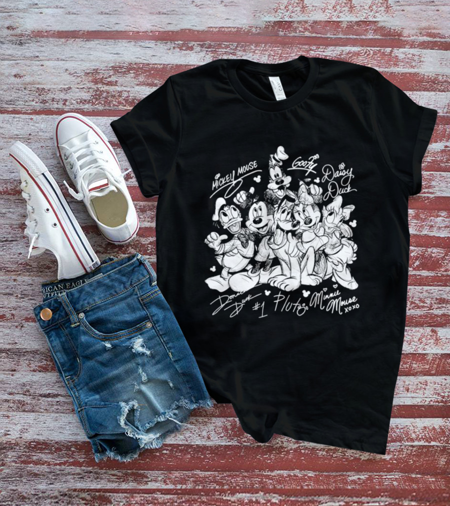 Mickey Mouse Goofy Daisy Duck Donald Duck Pluto Minnie Mouse Friends 2026 Disneyland Trip Sketch T-Shirt