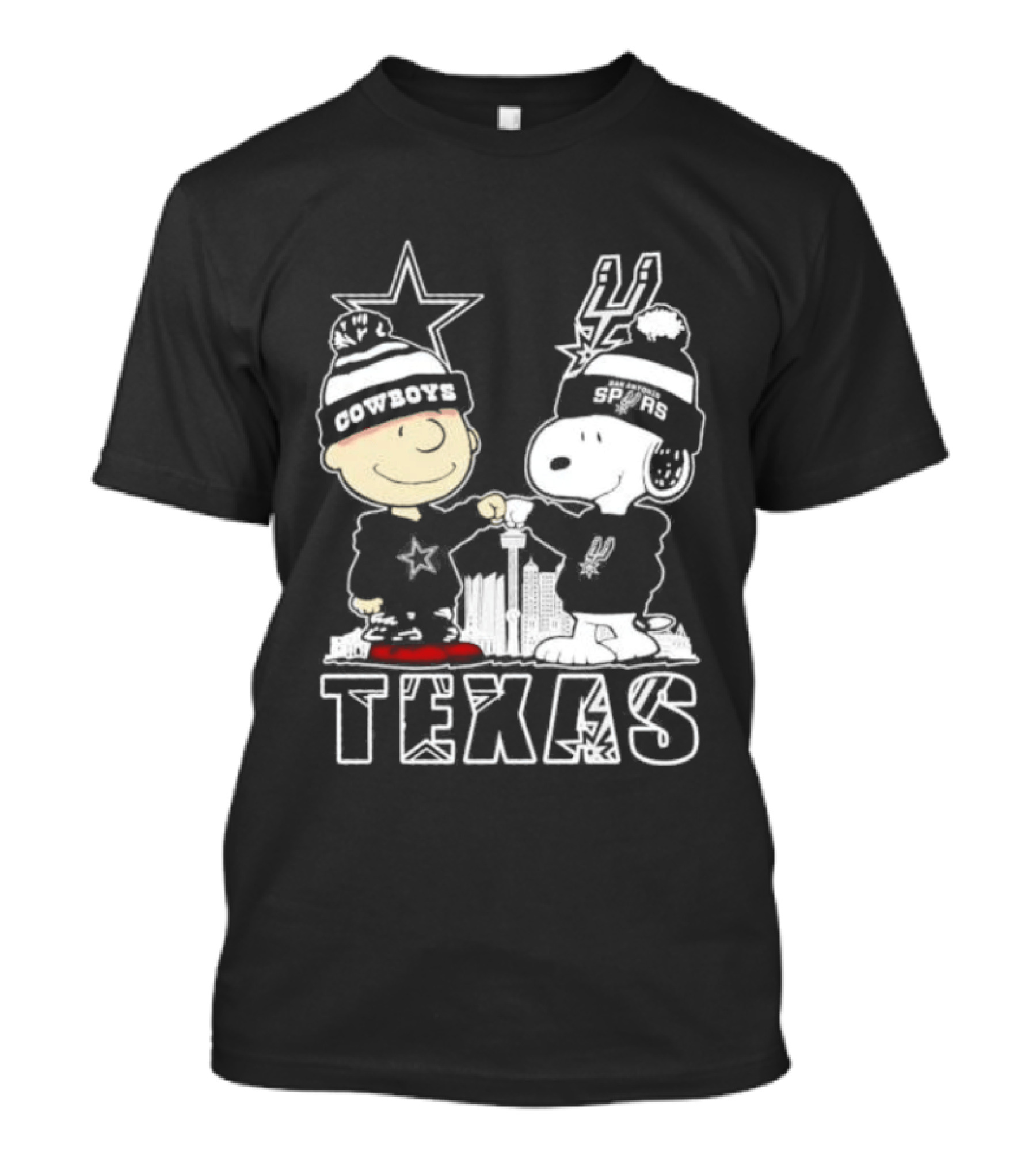 Snoopy And Charlie Brown Cowboys Spurs Texas Skyline T-Shirt