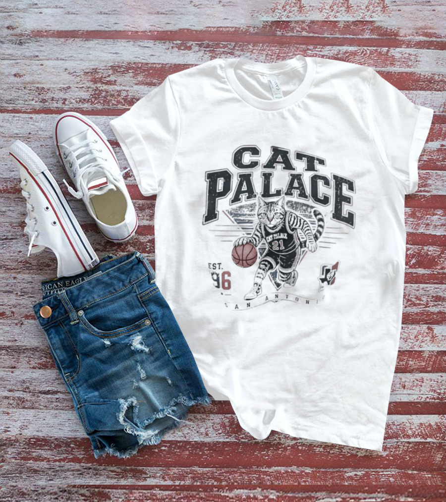 Cat Palace San Antonio Spurs Est 96 Basketball Cat Player T-Shirt