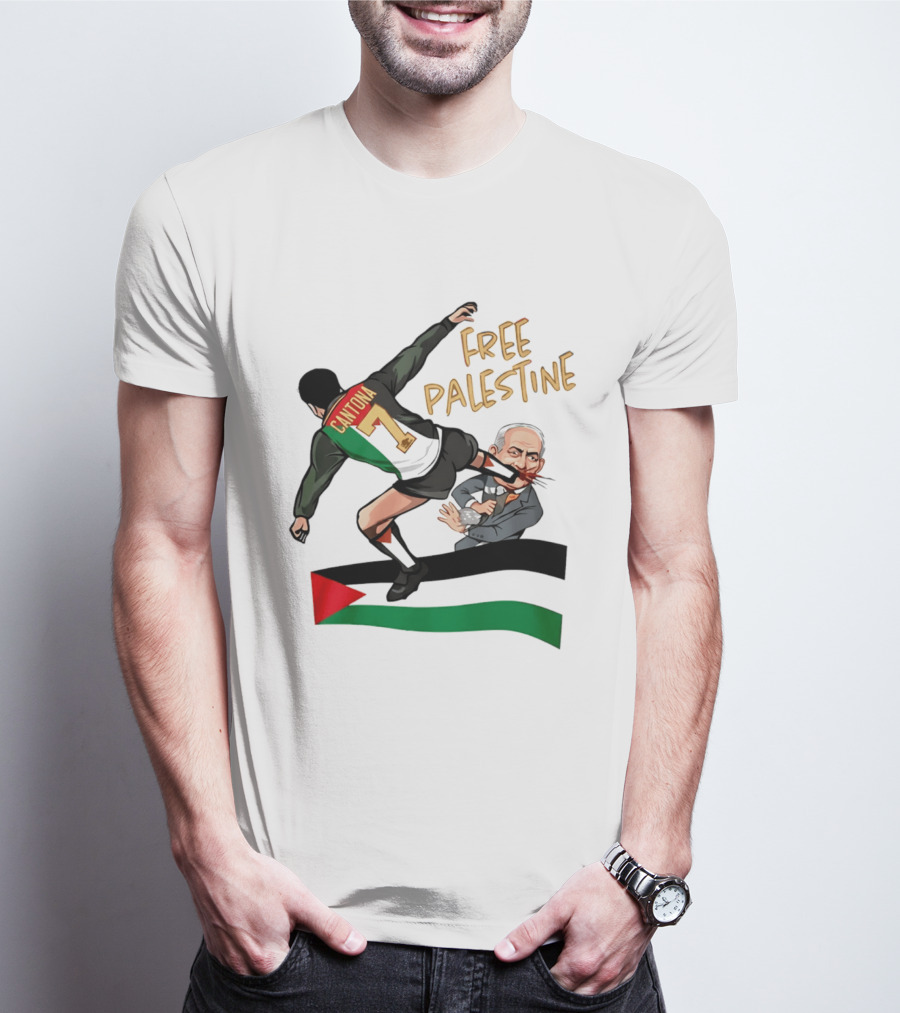 Cantona Number 7 Free Palestine Kick Advocate T-Shirt