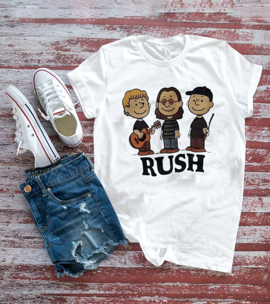 Rush Peanuts Band Members Cartoon Characters Guitar And Drumsticks T-Shirt