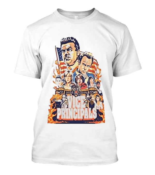 Vice Principals TV Show Cast Collage With School Bus And American Flag T-Shirt