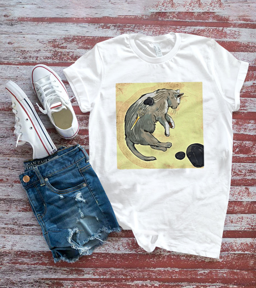 Zen Garden Kitty Rake And Stones Tranquility T-Shirt
