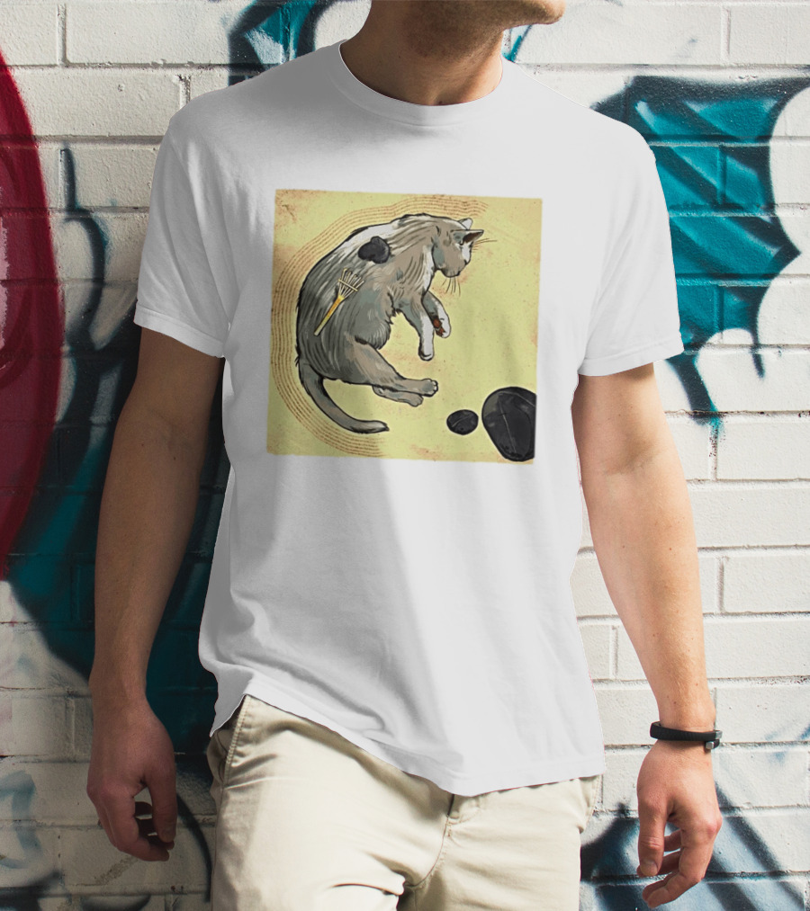 Zen Garden Kitty Rake And Stones Tranquility T-Shirt