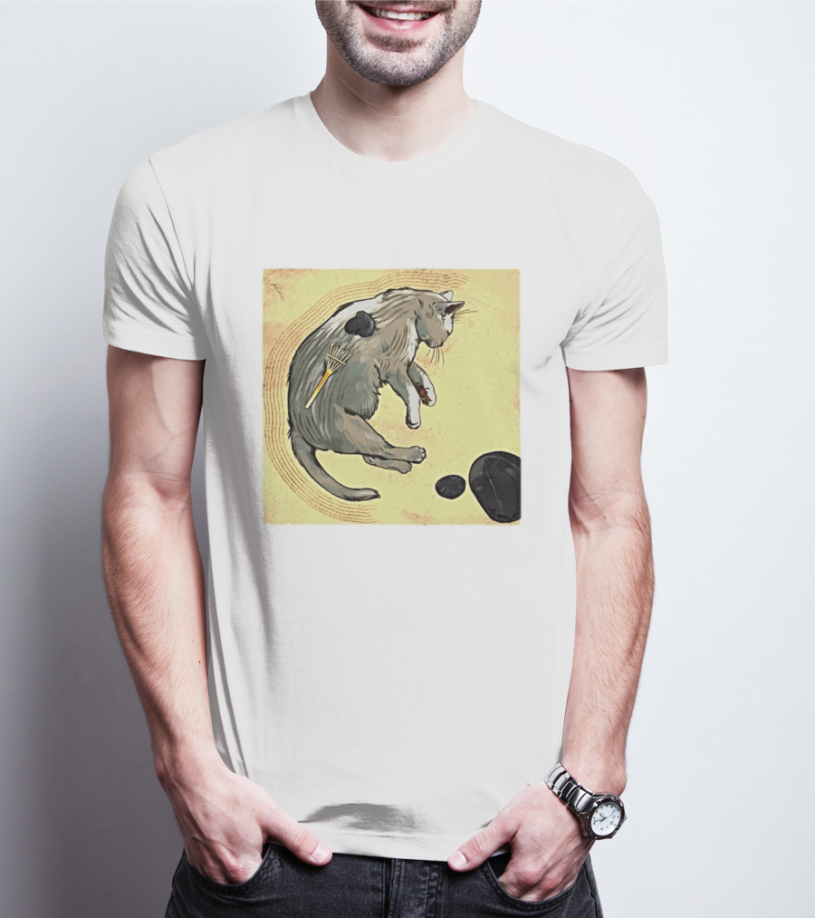 Zen Garden Kitty Rake And Stones Tranquility T-Shirt