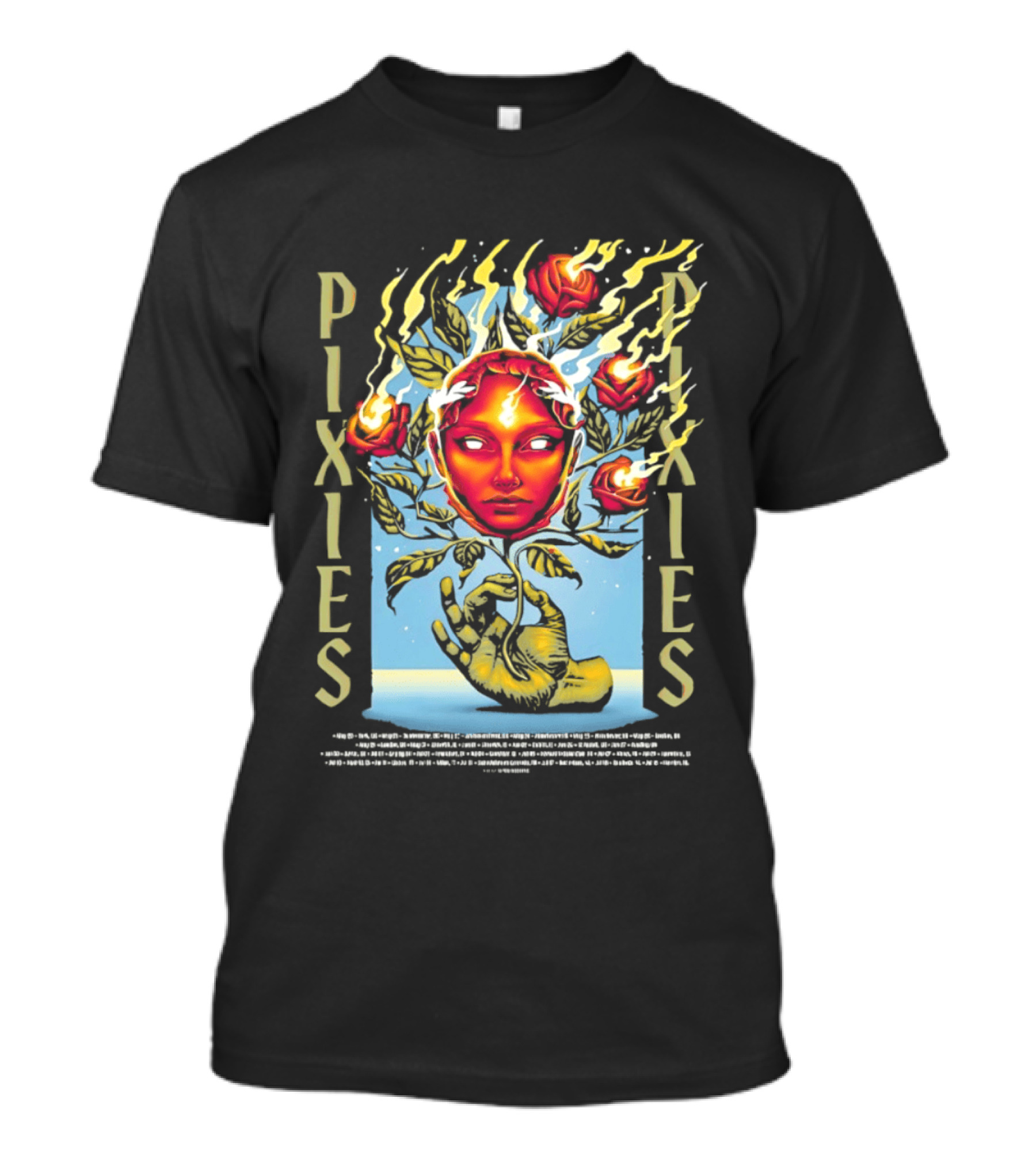 Pixies Europe And UK Tour 2026 Flaming Roses Face T-Shirt