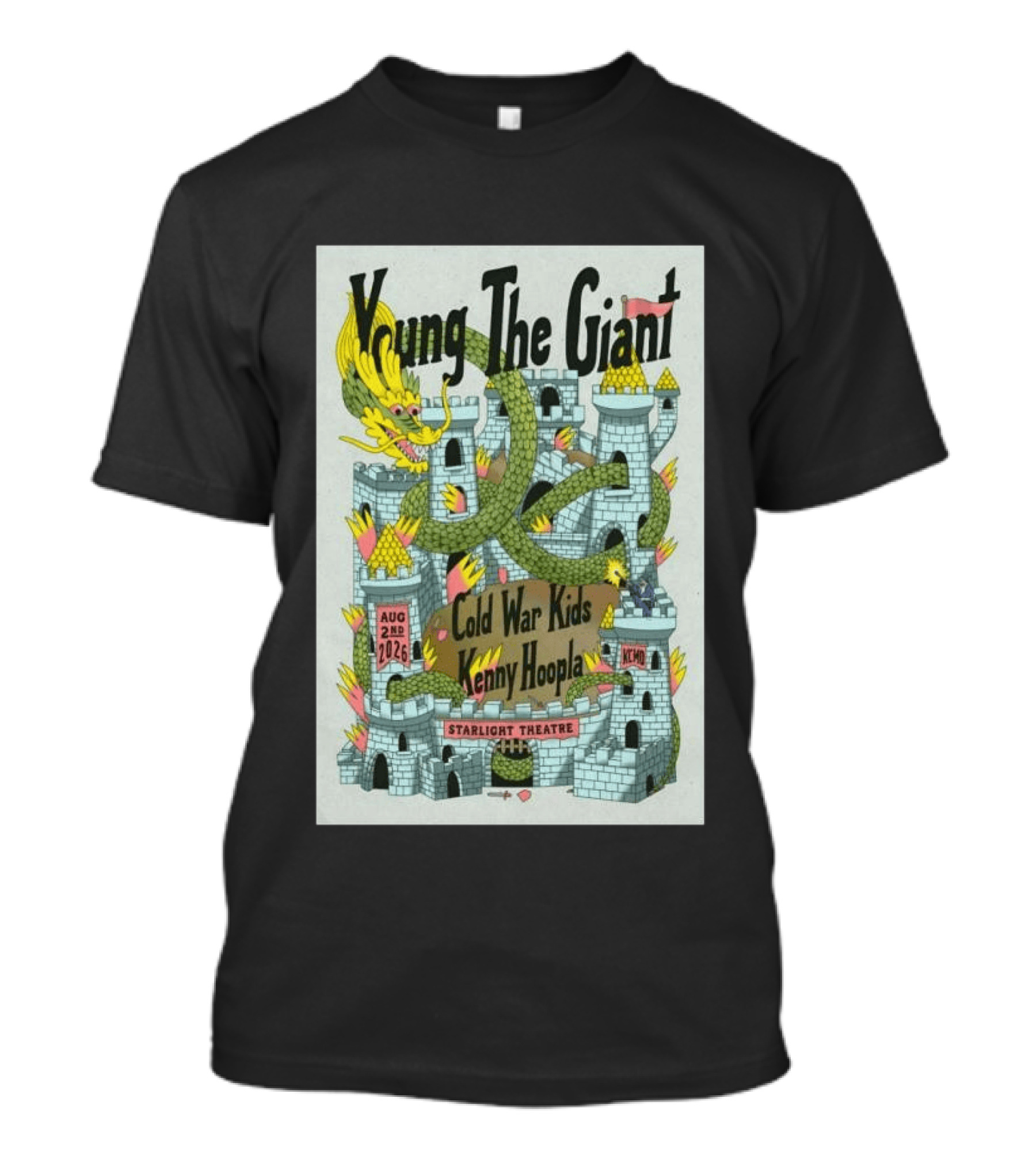 Young The Giant Aug 2 2026 Starlight Theatre Kansas City MO Cold War Kids KennyHoopla Dragon Castle T-Shirt