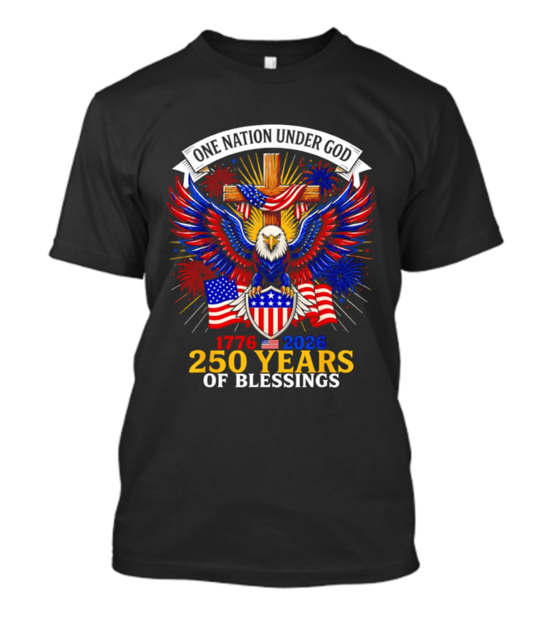 USA 250th Anniversary 1776 2026 One Nation Under God Eagle And Flag Celebration T-Shirt