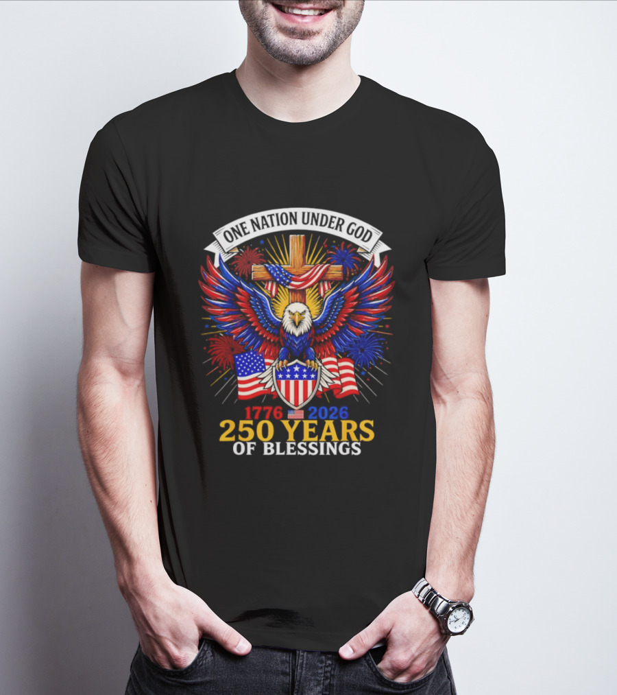 USA 250th Anniversary 1776 2026 One Nation Under God Eagle And Flag Celebration T-Shirt