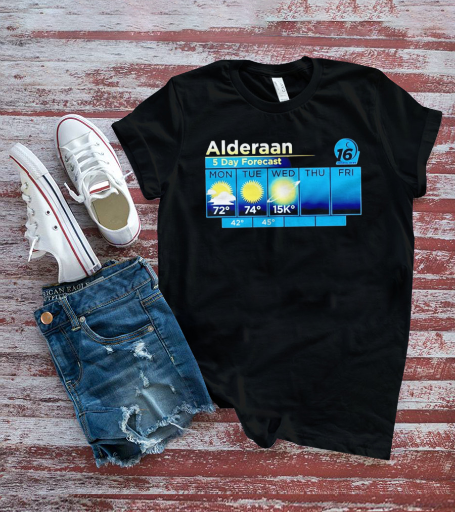 Alderaan 5 Day Forecast Weather Channel Sci Fi Parody 15K Degrees Mon Thu Fri T-Shirt