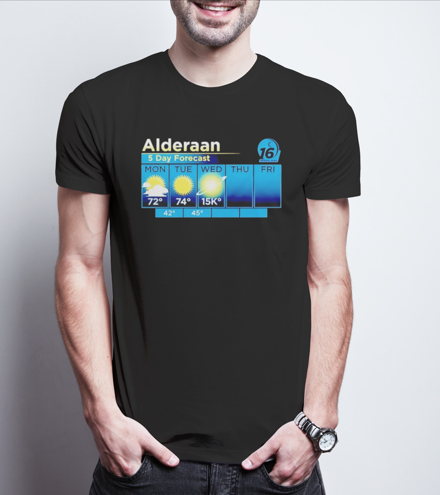 Alderaan 5 Day Forecast Weather Channel Sci Fi Parody 15K Degrees Mon Thu Fri T-Shirt