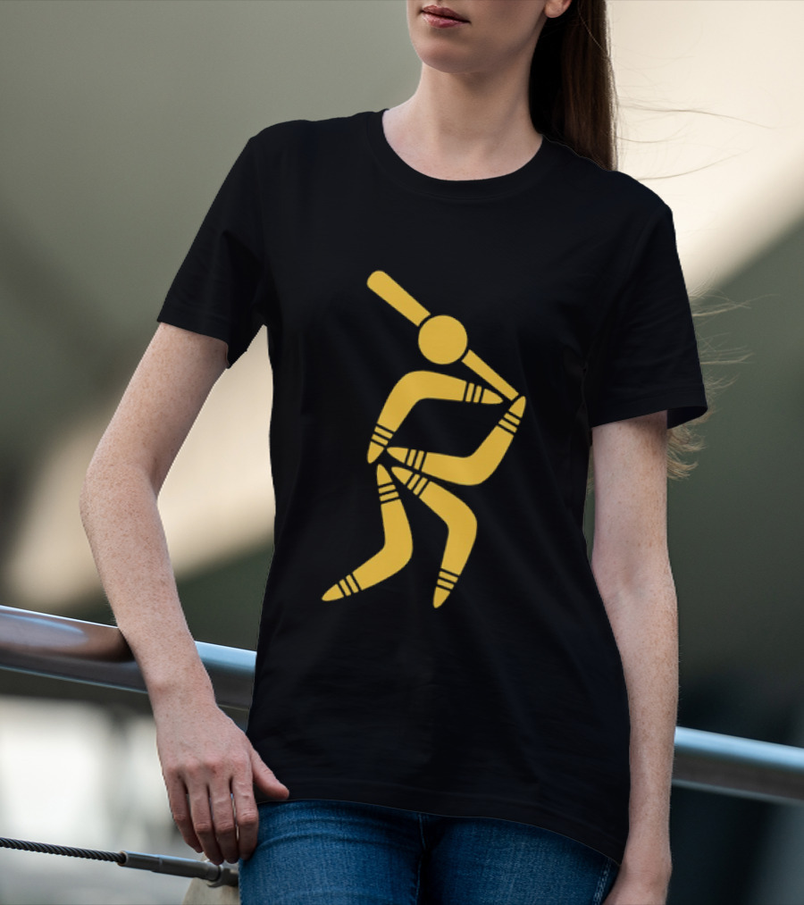 Boomerang Baseball Batting Pose Yellow Tribal T-Shirt