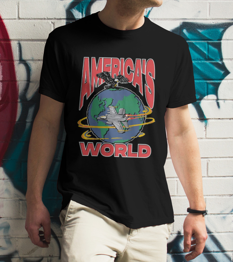 America's World Jet And Eagle Over Globe T-Shirt