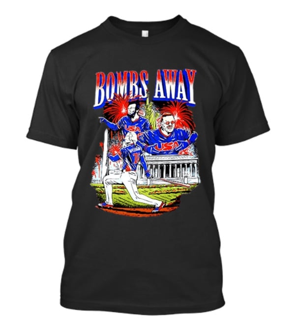 Bombs Away USA Firework Celebration And Baseball Scene T-Shirt