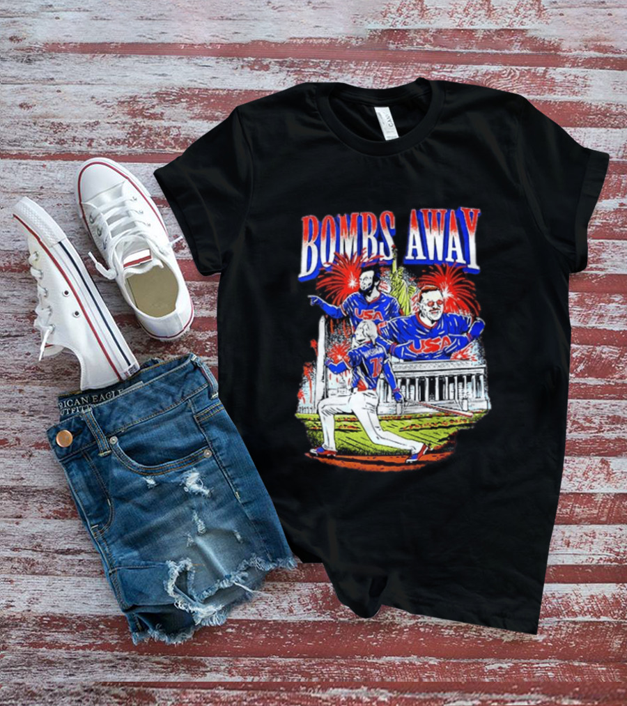 Bombs Away USA Firework Celebration And Baseball Scene T-Shirt
