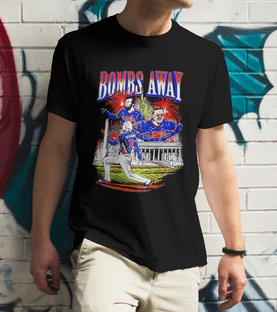 Bombs Away USA Firework Celebration And Baseball Scene T-Shirt
