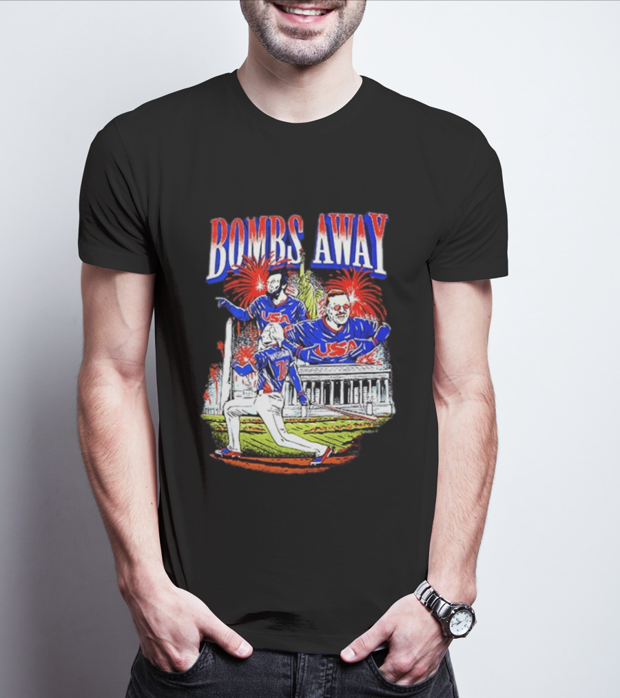 Bombs Away USA Firework Celebration And Baseball Scene T-Shirt